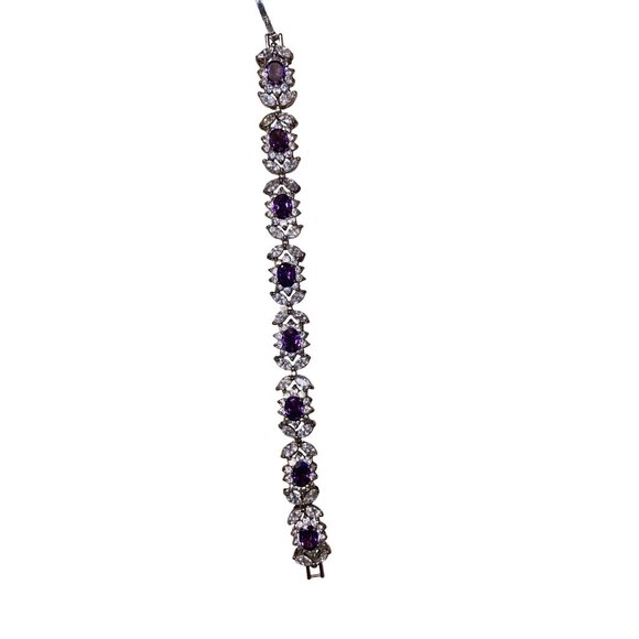 Elegant Silver Bracelet With Purple & Clear Gemstones - Picture 2 of 11